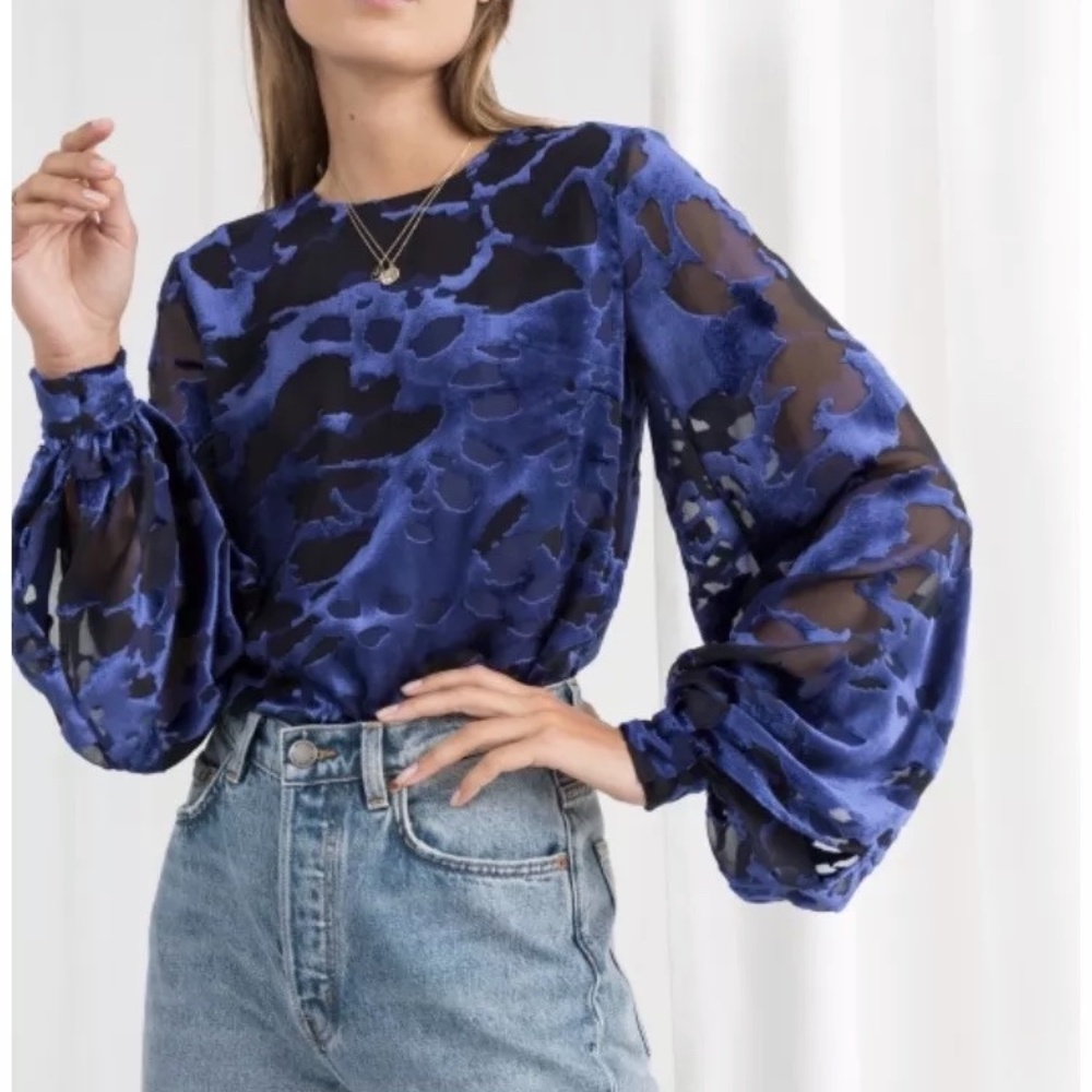 & Other Stories EUC Velvet Puff Sleeve Top Size 4